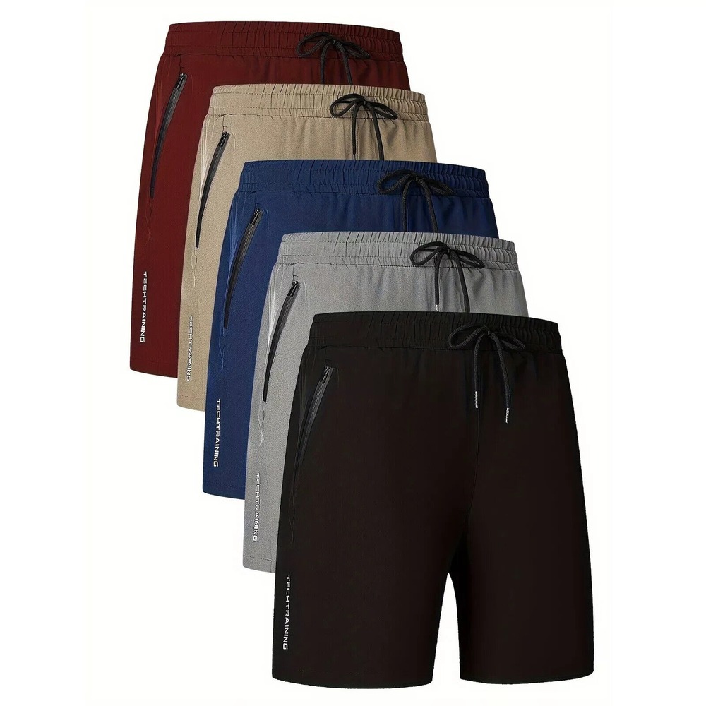 5 PCS XXXL Men's Drawstring Waist Shorts Techtraining Shorts Men Quick Drying